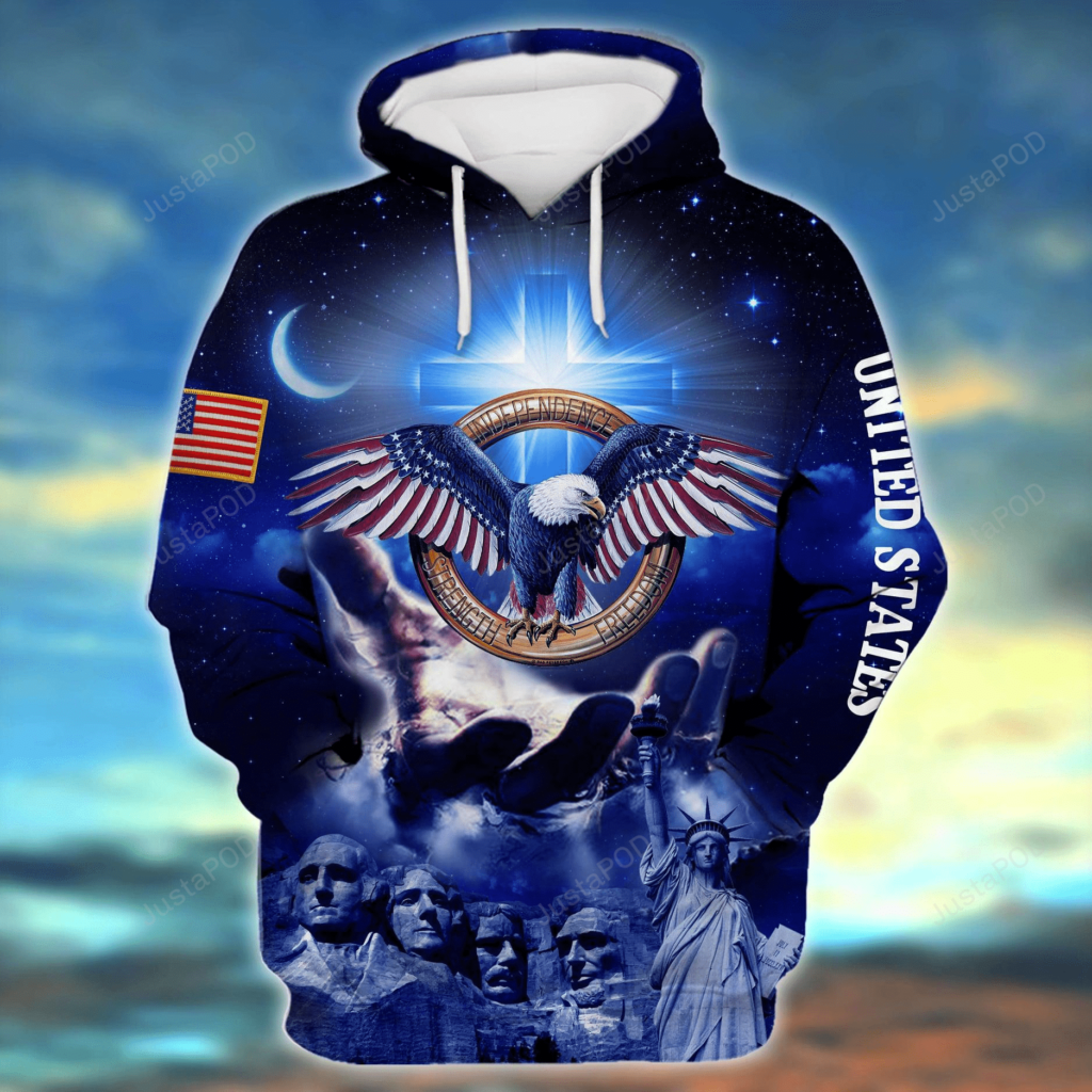 U.s Egale And Cross Independence, Strength, Freedom 3D All Print Hoodie, Zip- Up Hoodie 4