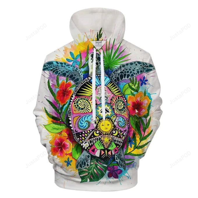 Colorful Turtle 3D All Over Printed Hoodie, Zip- Up Hoodie 1