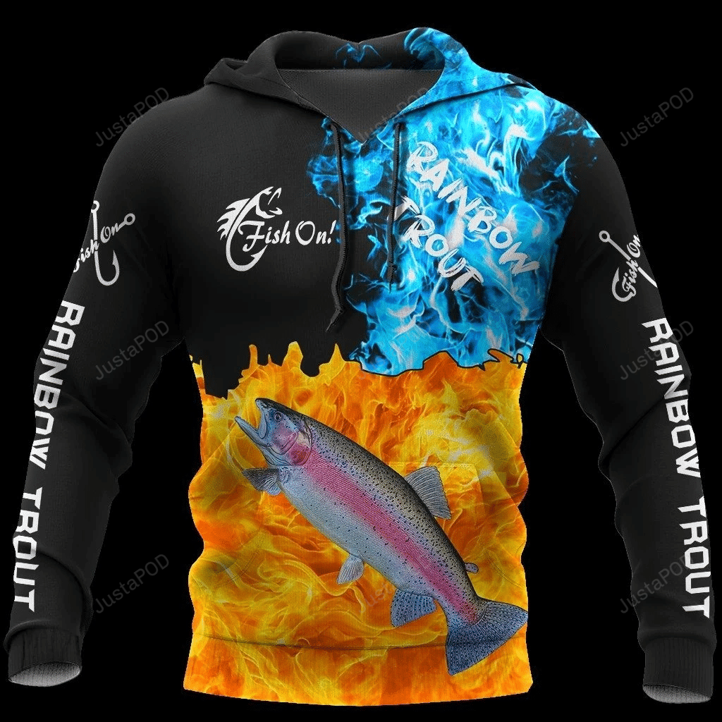 Fishing Rainbow Trout On Fire 3D All Over Printed Hoodie, Zip- Up Hoodie 4