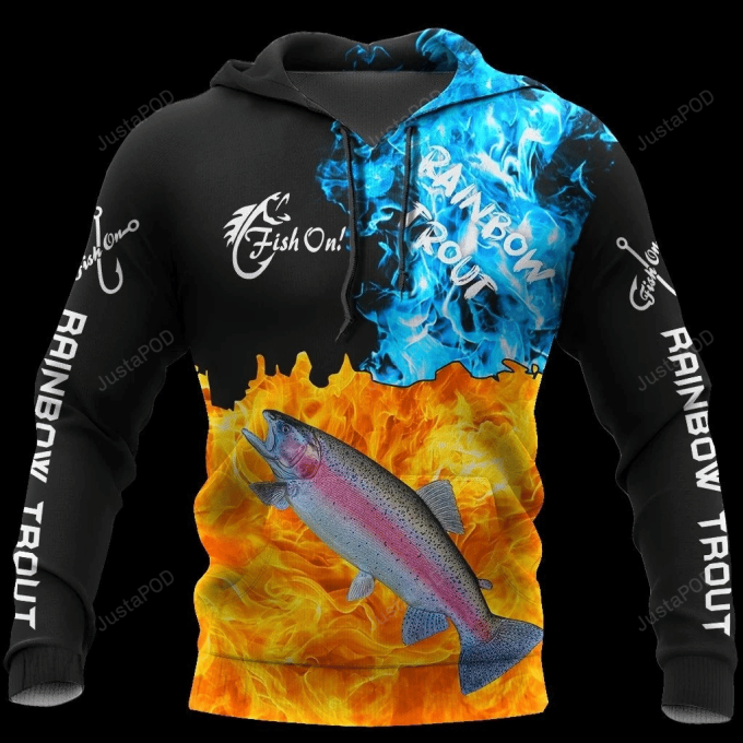 Fishing Rainbow Trout On Fire 3D All Over Printed Hoodie, Zip- Up Hoodie 1