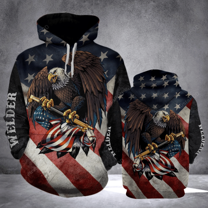 Welder Eagle Flag 3D All Over Printed Hoodie, Zip- Up Hoodie 1