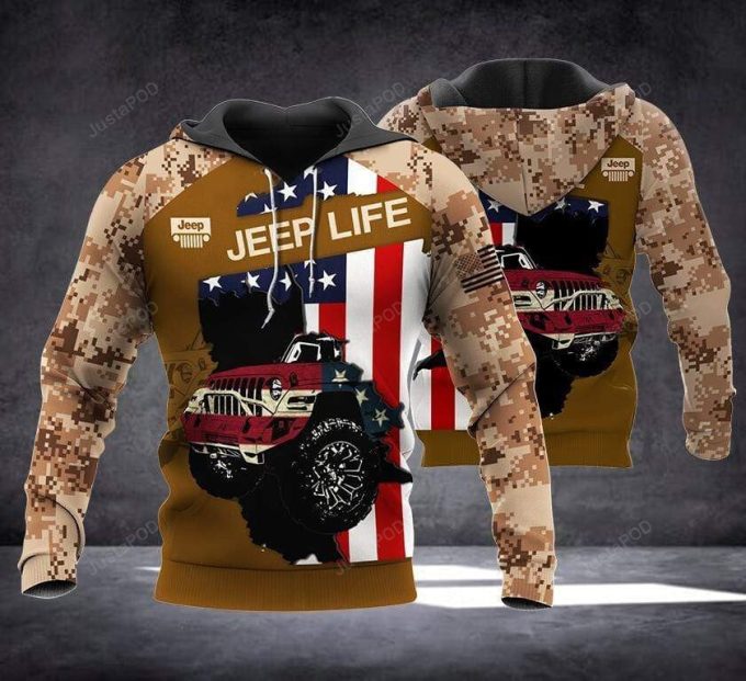 Camo Jeep Life American Flag 3D All Print Hoodie, Zip- Up Hoodie 1