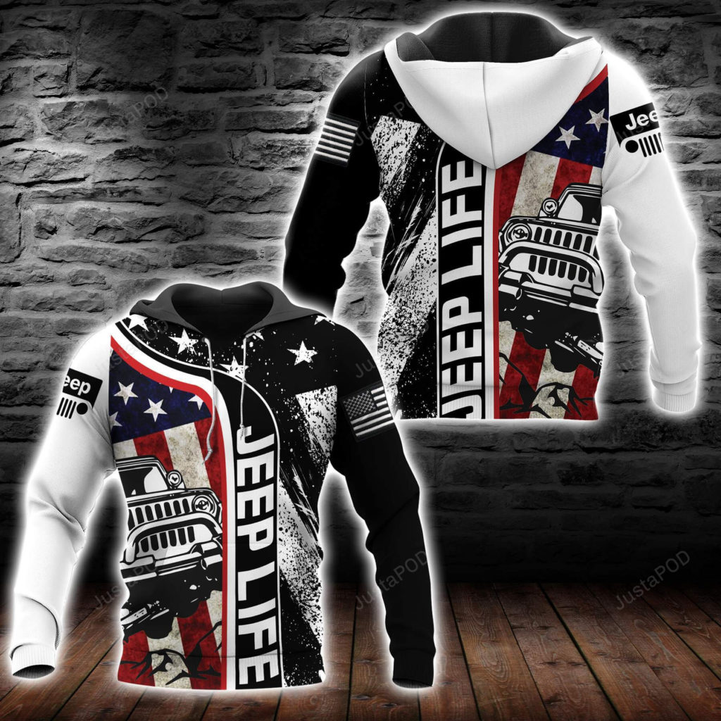 B&Amp;W Jeep Life American Flag 3D All Print Hoodie, Zip- Up Hoodie 4