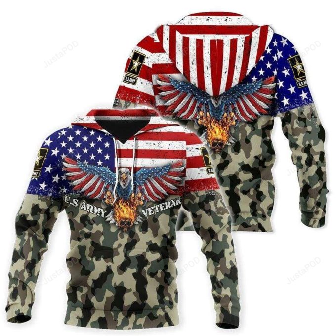 U.s Army Eagle Fire Skull 3D All Print Hoodie, Zip- Up Hoodie 1