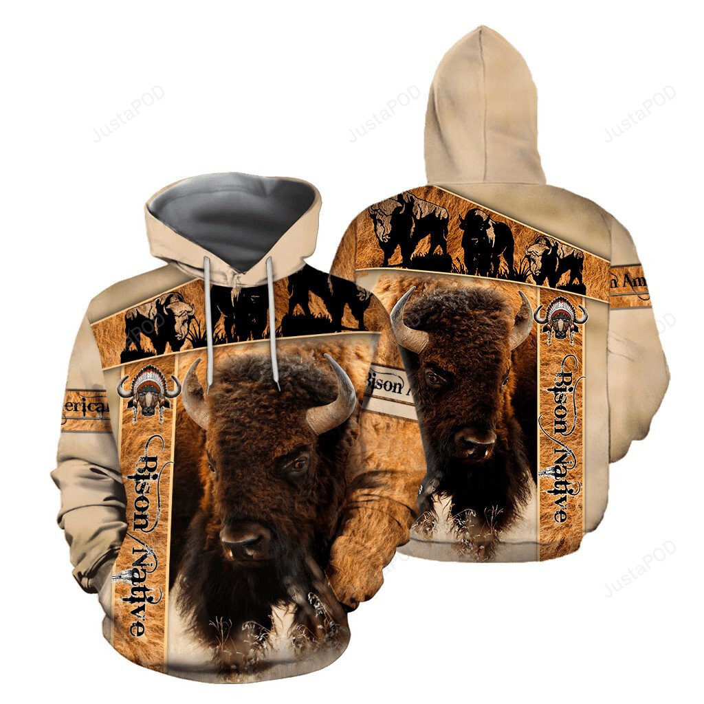 Bison Native American 3D All Print Hoodie, Zip- Up Hoodie 4