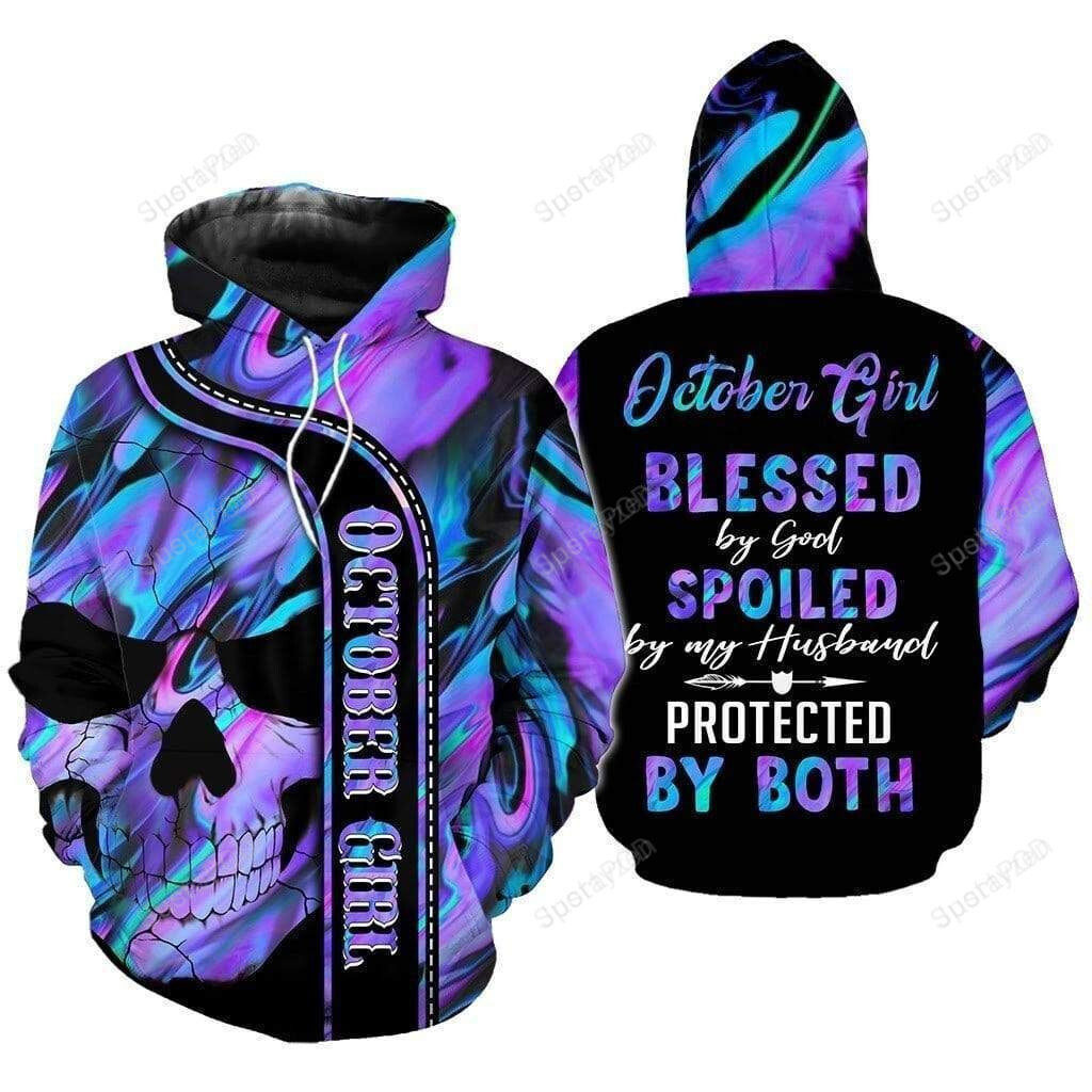 Hippie Skull October Girl Blessed By God 3D All Print Hoodie, Zip- Up Hoodie 4