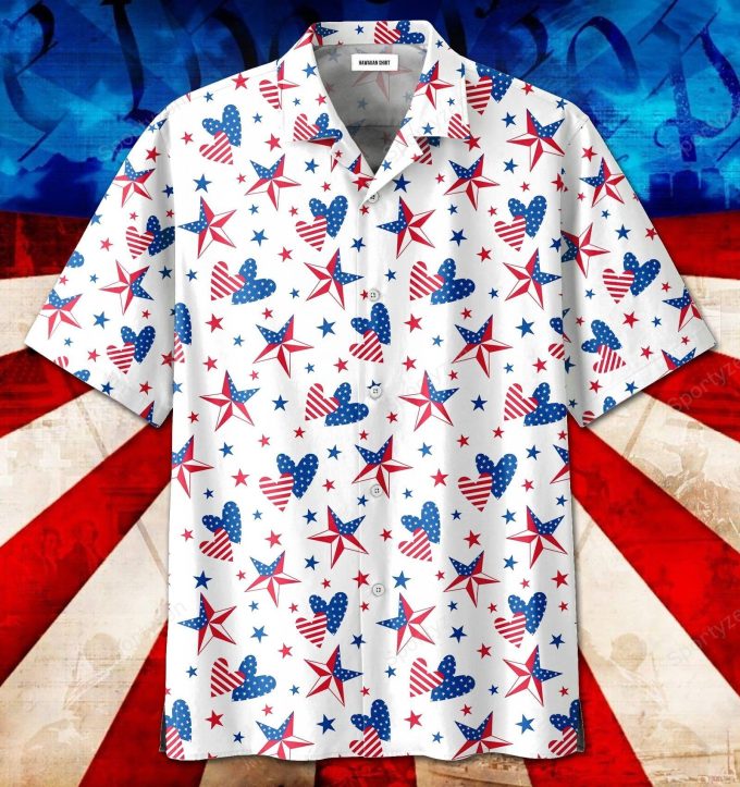4Th Of July Star Heart Us Flag Patriotism Unisex Hawaiian Aloha Shirts #13621Dh 1