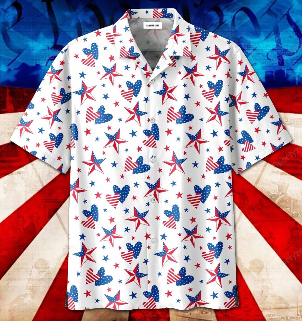 4Th Of July Star Heart Us Flag Patriotism Unisex Hawaiian Aloha Shirts #13621Dh 4