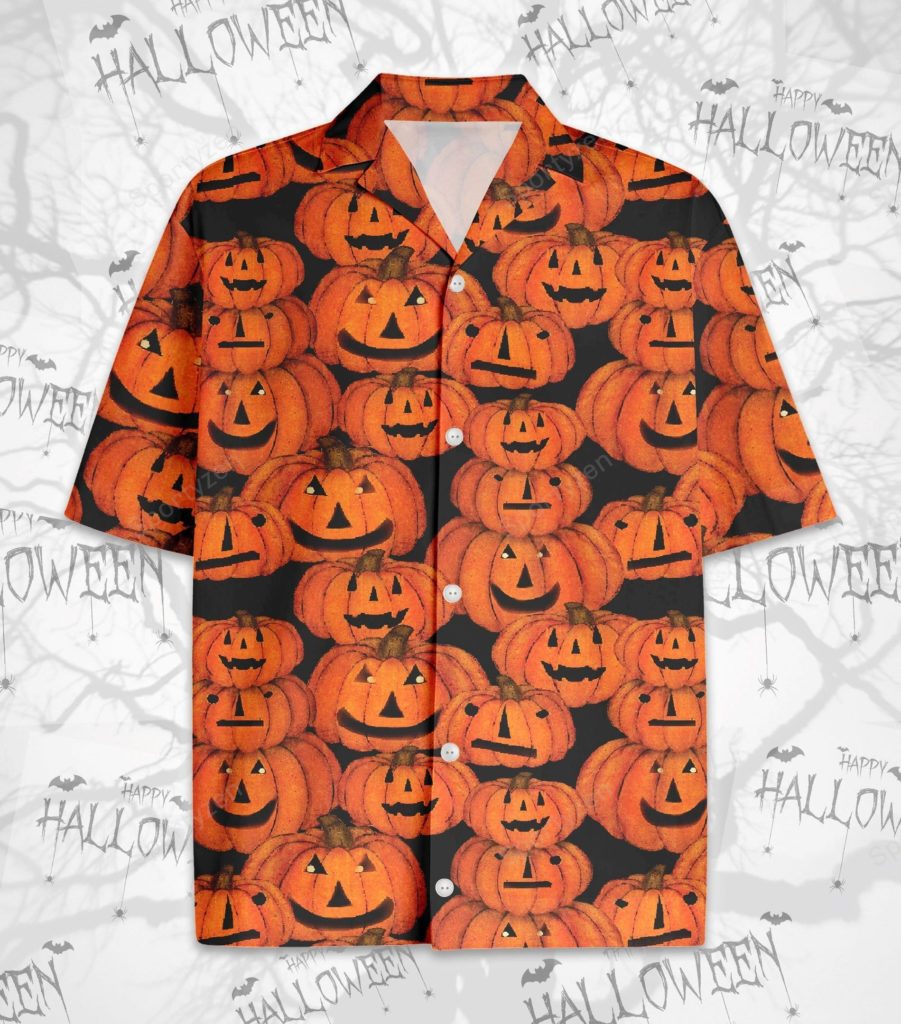 Amazing Halloween Hawaiian Aloha Shirts Pumpkin Jack-O'-Lantern Pattern 4