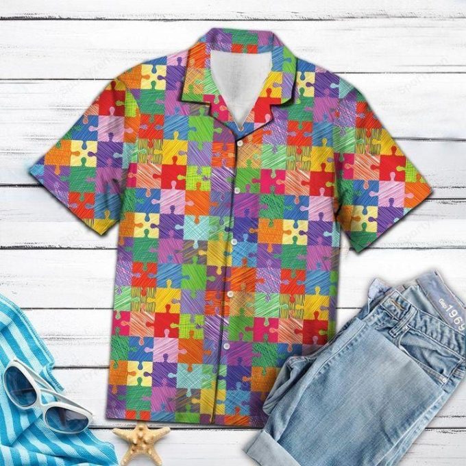 Colorful Pieces Autism Hawaiian Aloha Shirts #H 1