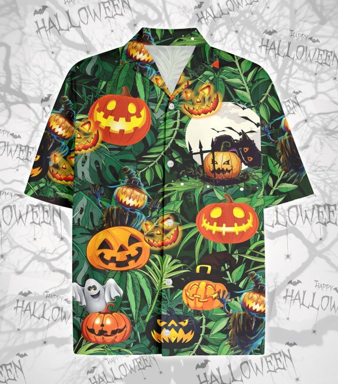 Amazing Pumpkin Halloween Green Leaf Tropical Hawaiian Aloha Shirts 1