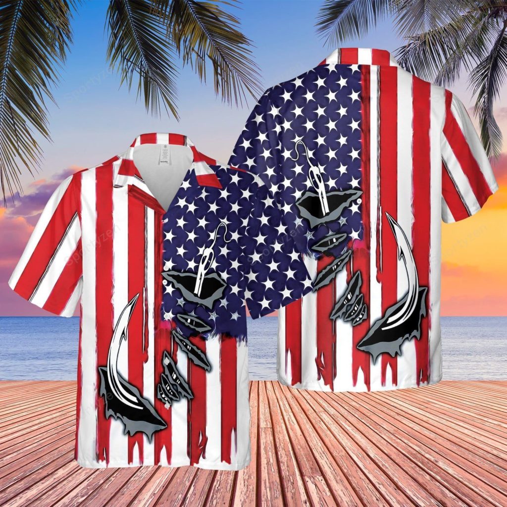 Fishing Hook American Flag Unisex Hawaiian Shirt #1621V 4