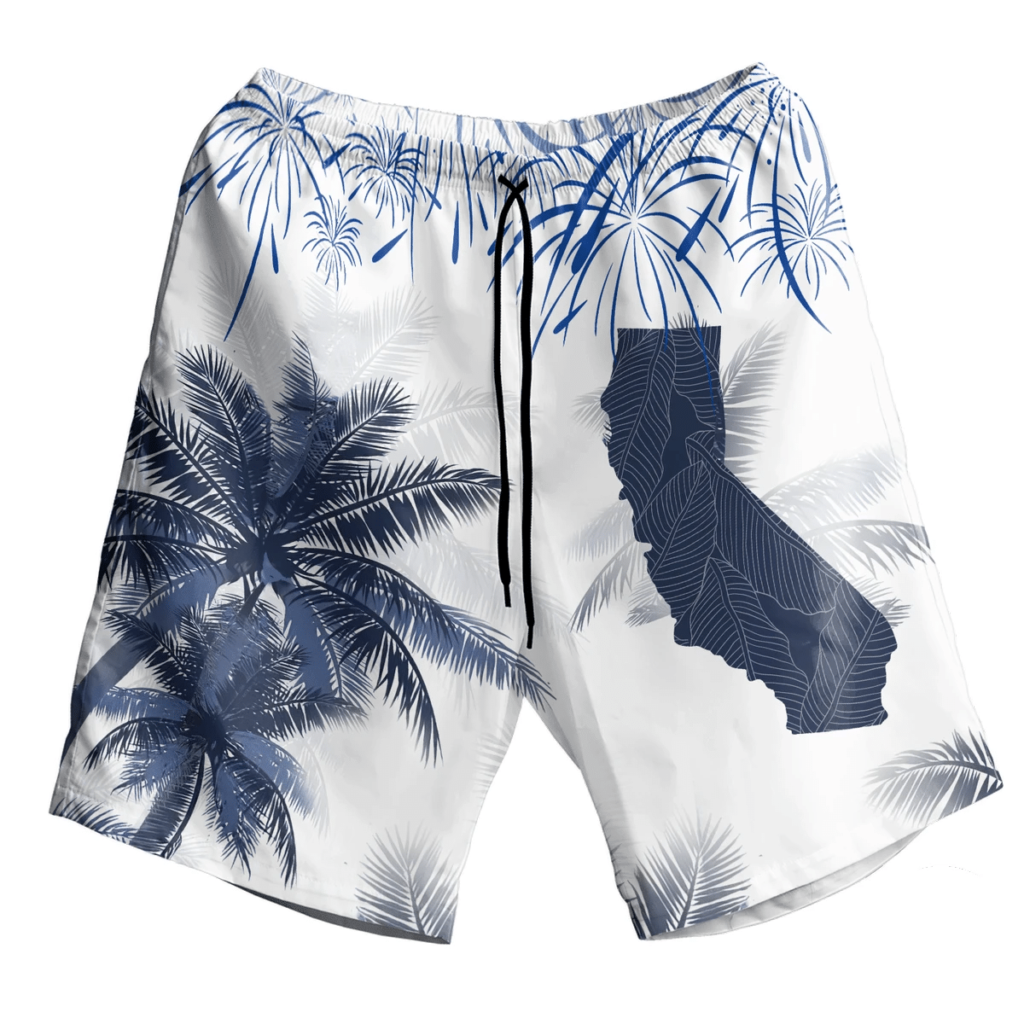 California Map Palm Tree Hawaiian Aloha Shirts - Unisex Beach Shorts #Dh 7