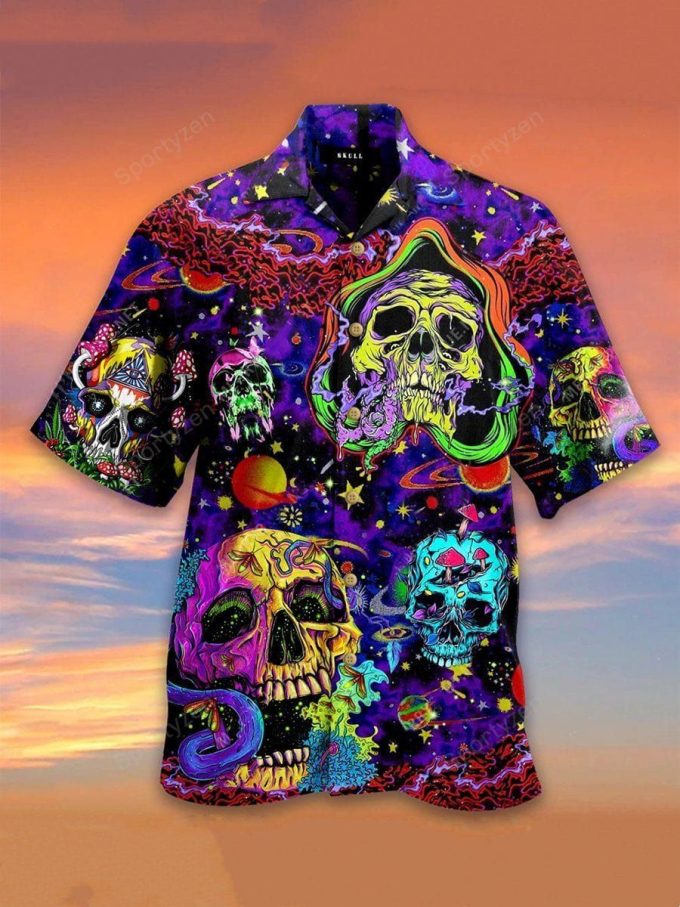 Colorful Skulls Scary Halloween Hawaiian Aloha Shirts #H 1