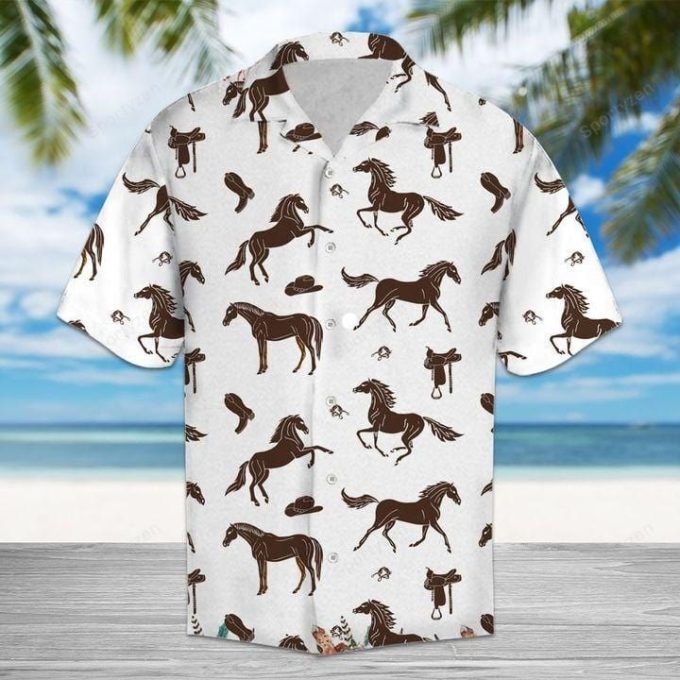 Amazing Brown Horses And Cowboy Hawaiian Aloha Shirts #Dh 1