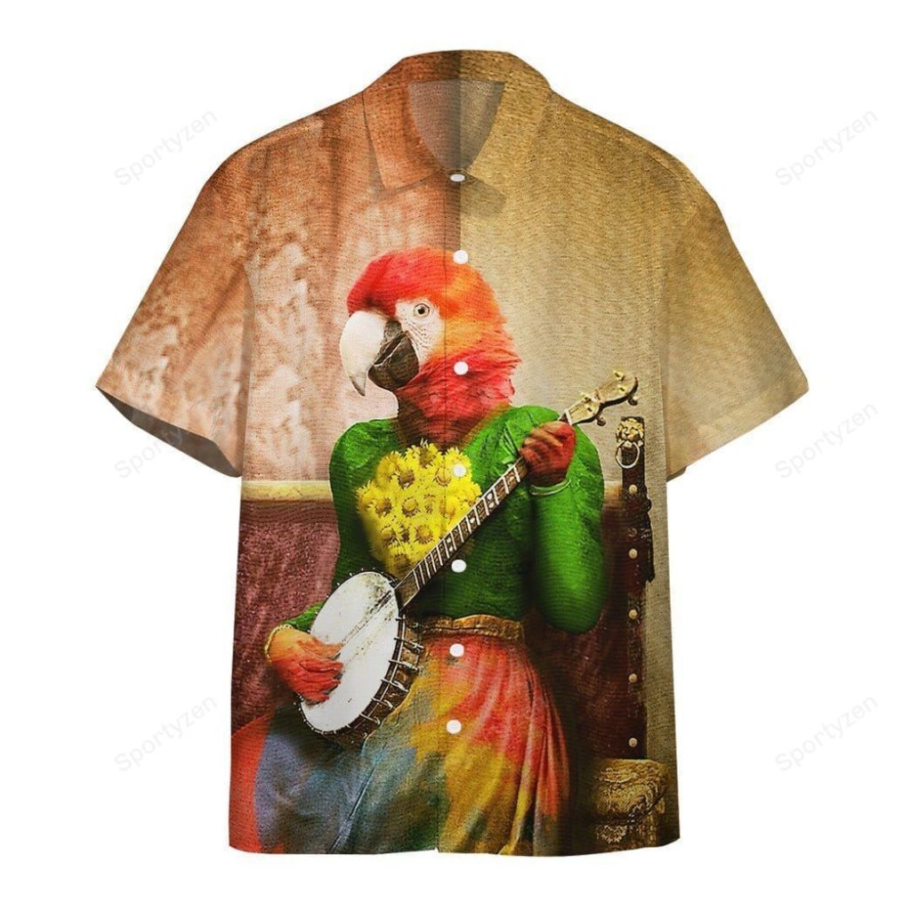 Banjo Parrot Plucks A Pretty Tune Hawaiian Aloha Shirts #Dh 4