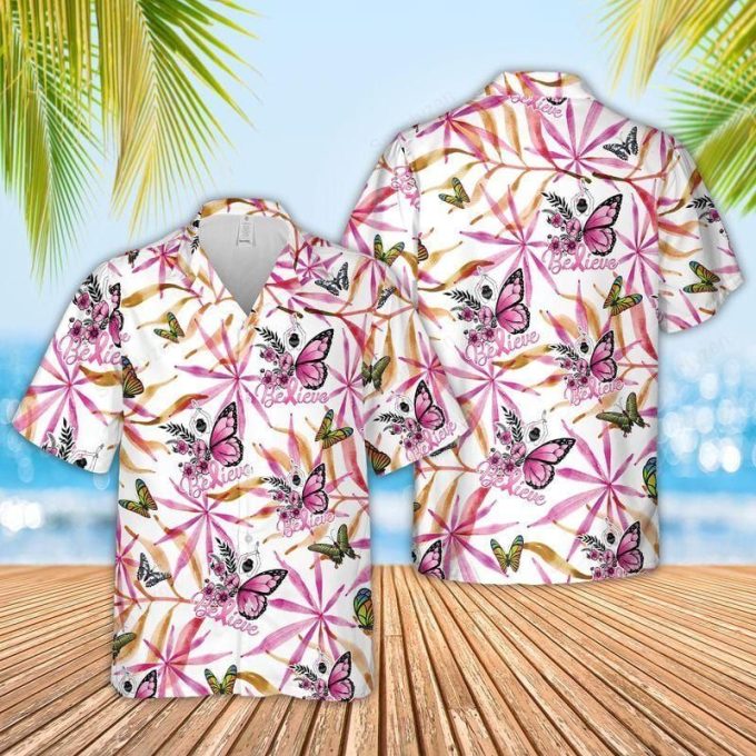 Butterfly Pink Ribbon Breast Cancer Awareness Hawaiian Aloha Shirts #Dh 1
