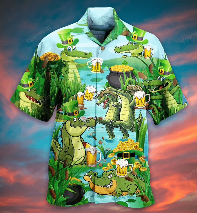 Crocodile Loves Beer Everyday Full Printing Hawaiian Shirt 1