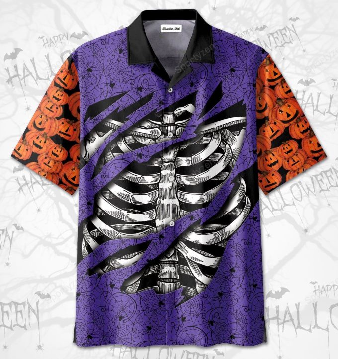 Halloween Scary Skeleton Rib Cage Hawaiian Aloha Shirts 1