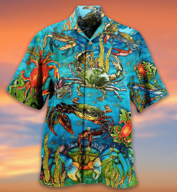 Hawaiian Aloha Shirts Crab Love Ocean Blue 1