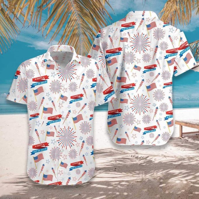 4Th Of July Us Fireworks Pattern Unisex Hawaiian Shirt 1