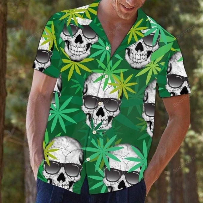 Green Skulls Hawaiian Aloha Shirts #L 1