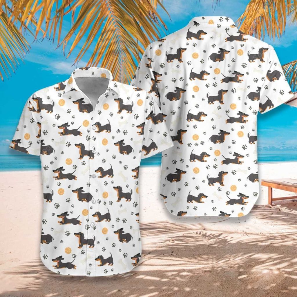 Dachshund Seamless Pattern Adorable Pets Unisex Hawaiian Shirt 4
