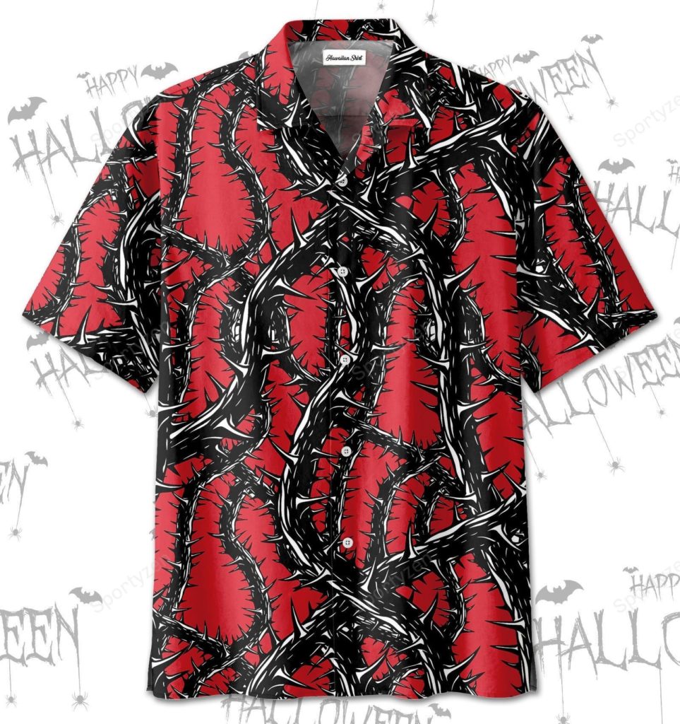 Horror Art Halloween Scary Tree Hawaiian Aloha Shirts Red Pattern