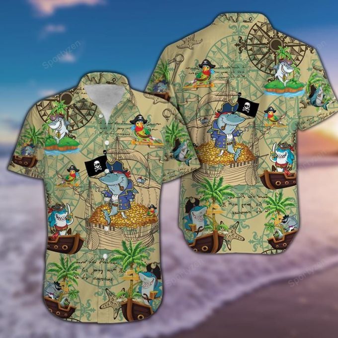 Amazing Pirate Shark Unisex Hawaiian Aloha Shirts #8521H 1