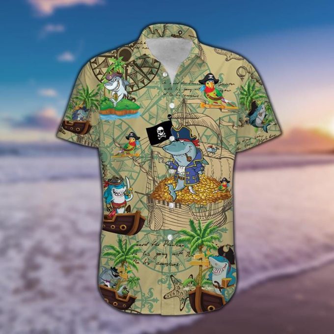 Amazing Pirate Shark Unisex Hawaiian Aloha Shirts #8521H 3