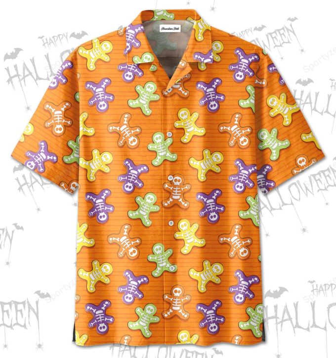 Hawaiian Aloha Shirts Happy Halloween Orange Skeleton Cookie 1