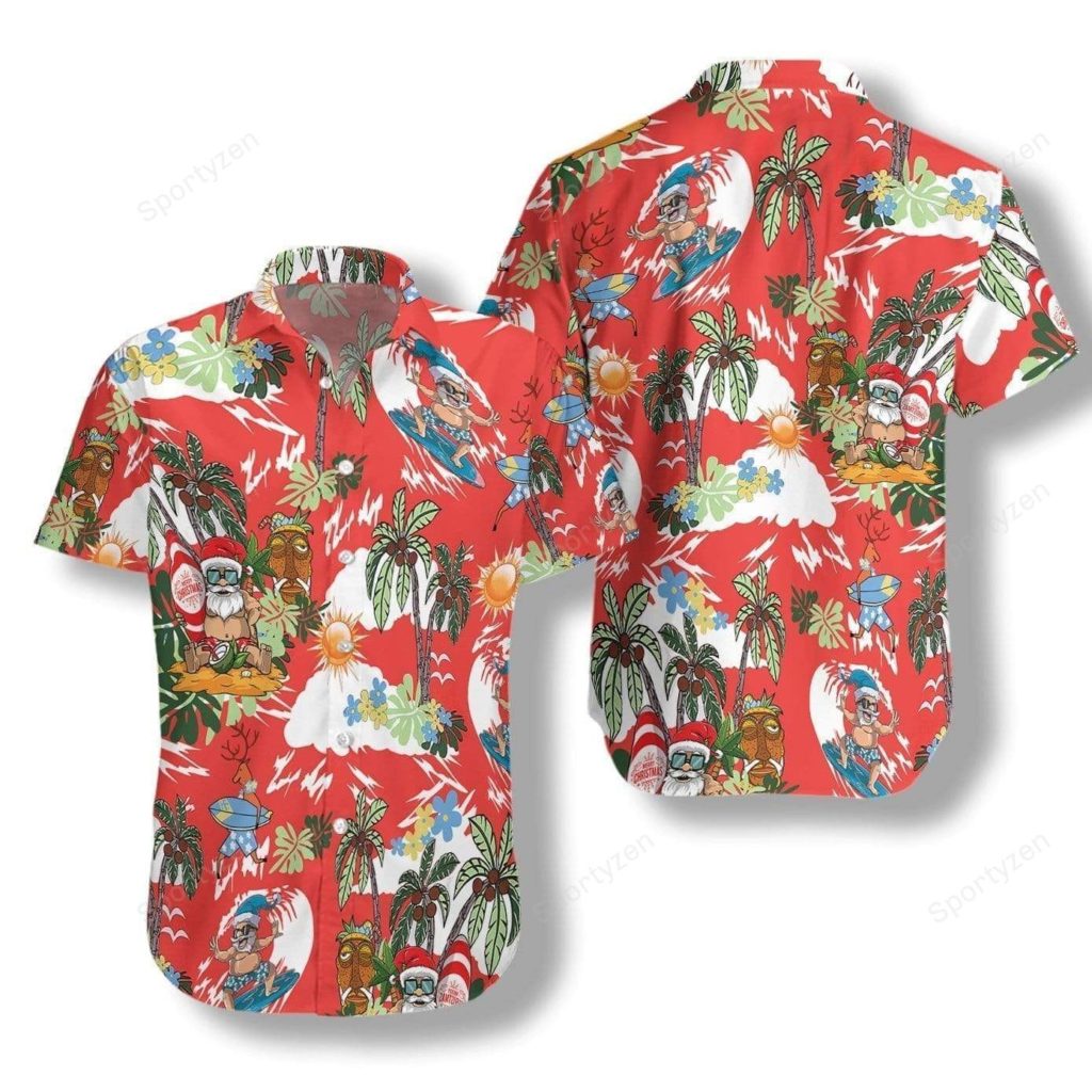 Merry Christmas Santa Claus Red Hawaiian Aloha Shirts 4