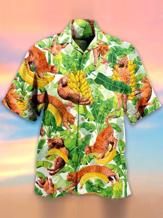 Cats With Banana Unisex Tropical Hawaiian Aloha Shirts #Dh 1