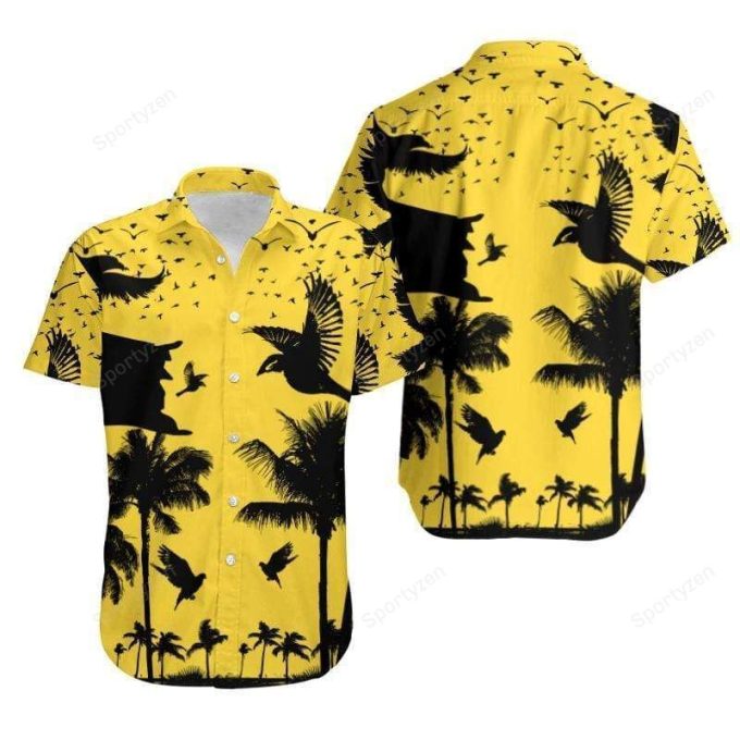 Coconut Beach Black And Yellow Full Printing Hawaiian Aloha Shirts #180121V 1