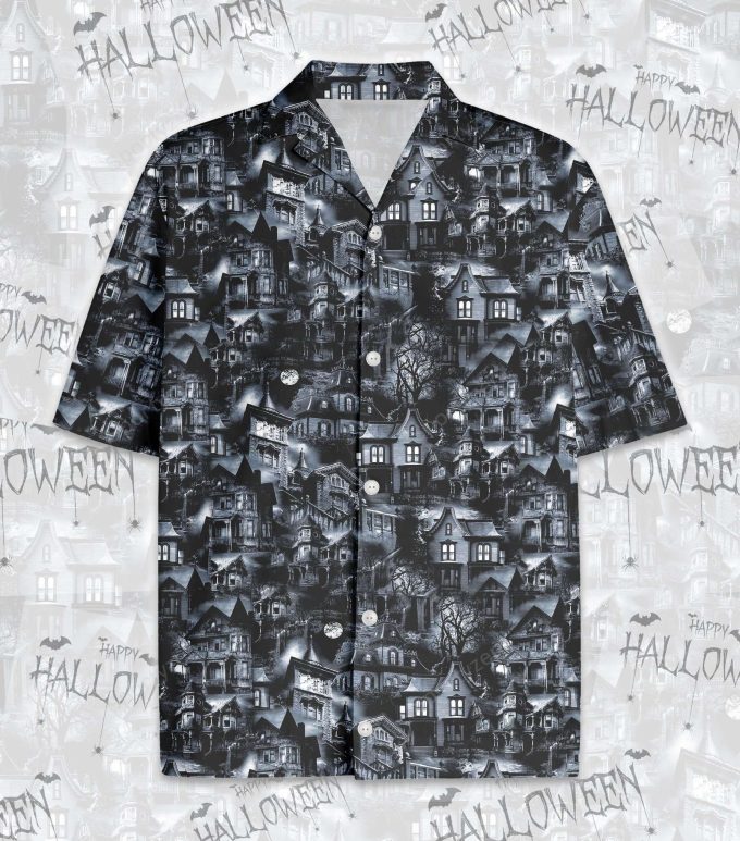 Cool Black Scary Halloween House Hawaiian Aloha Shirts 1