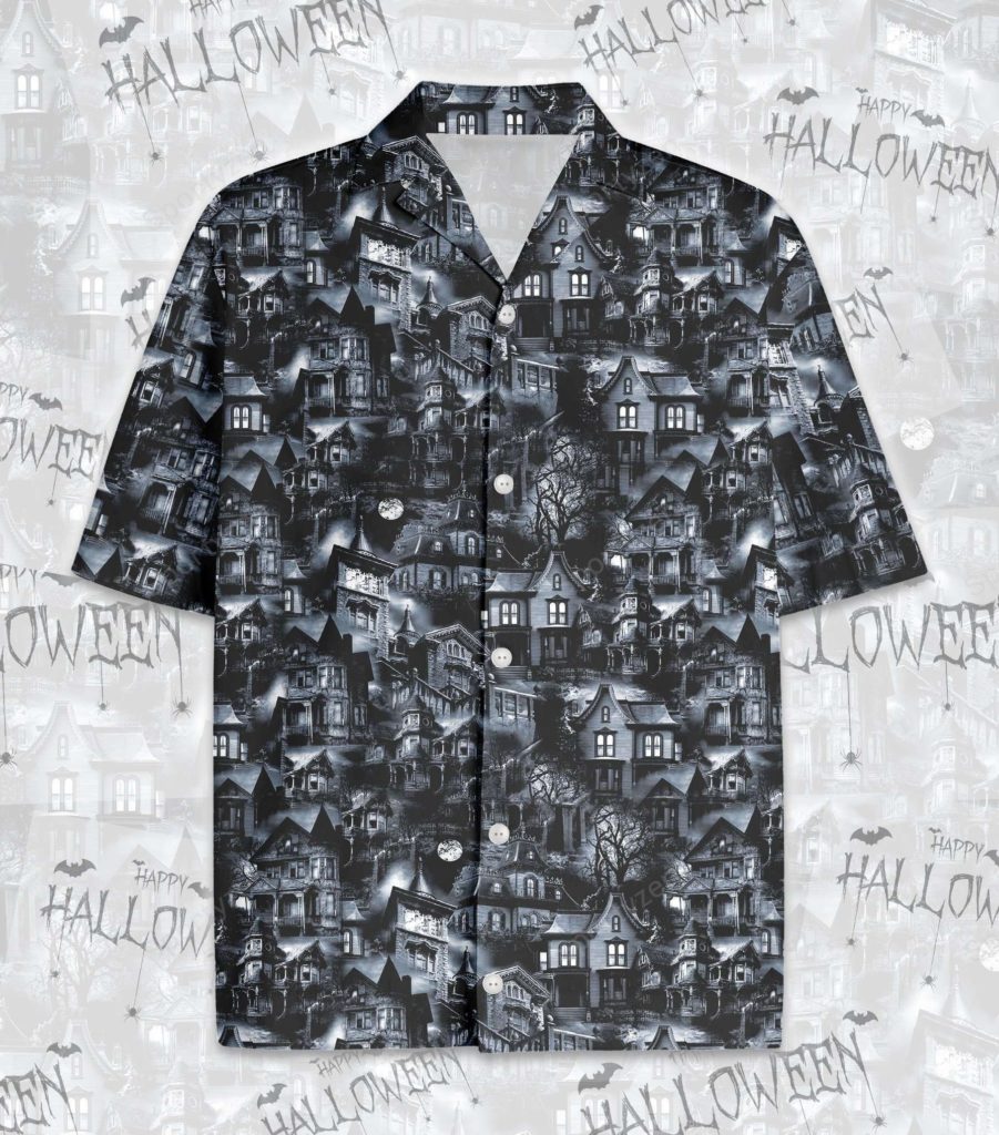 Cool Black Scary Halloween House Hawaiian Aloha Shirts 4