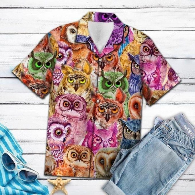 Colorful Owl Art Hawaiian Aloha Shirts #H 1