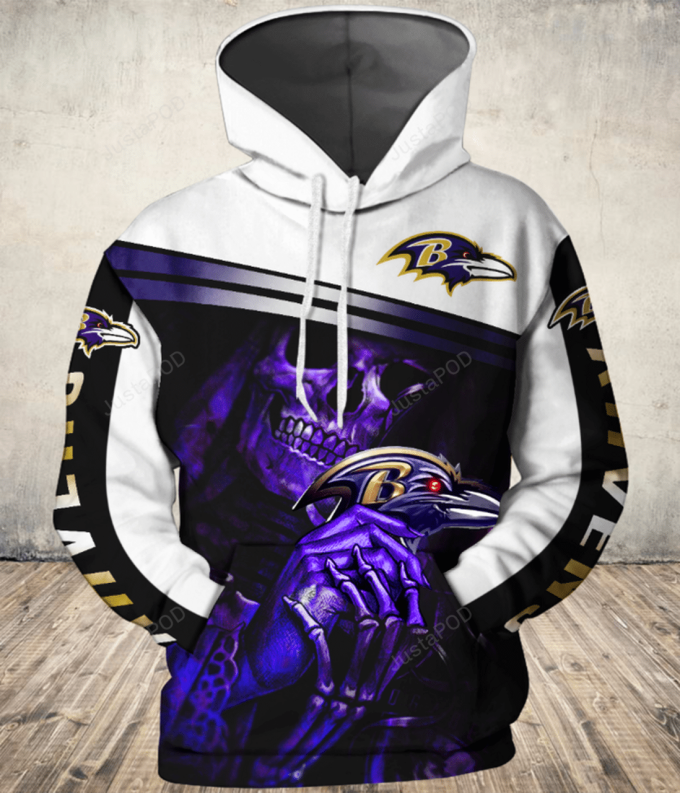 Baltimore Ravens Skull 3D Hoodie 1