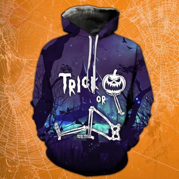 Trick Or Treat Skeleton Blue Halloween 3D All Over Printed Hoodie, Zip- Up Hoodie 1