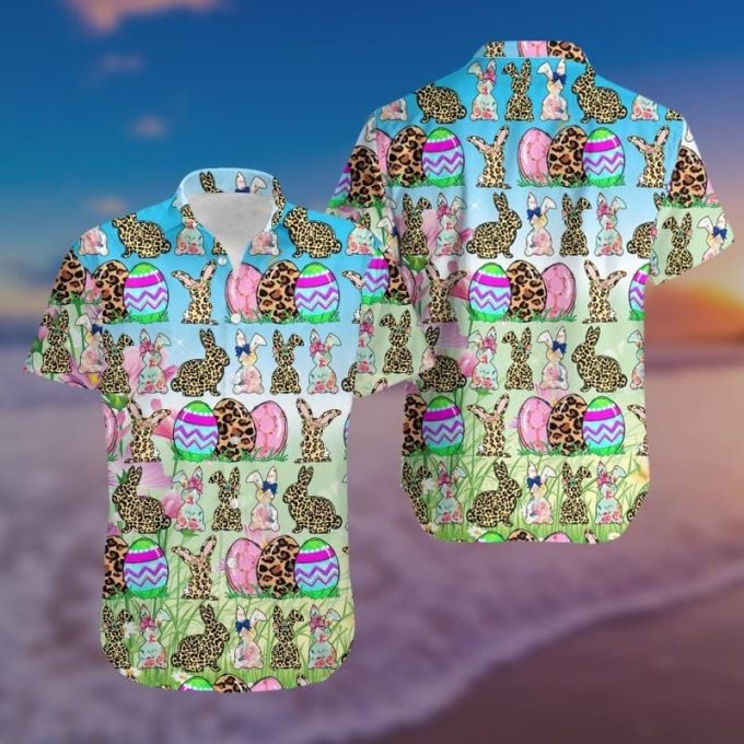 Bunny Leopard &Amp;Amp; Eggs Blue Happy Easter Dayhawaiian Shirt Ver 104 1