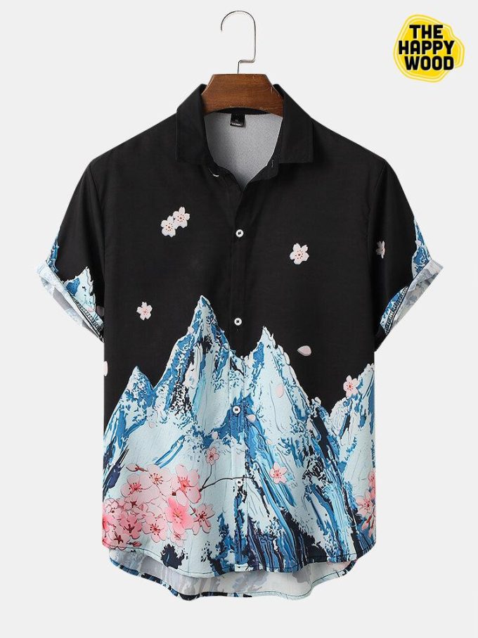 Cherry Blossoms Mountain Scenery Print Hawaiian Shirt Ver 246 1