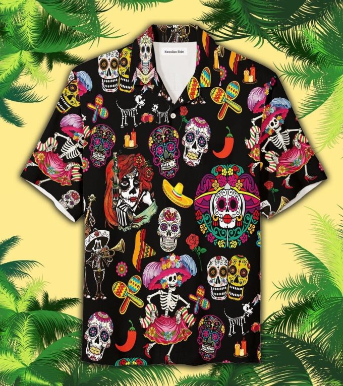 Sugar Skull Calavera Guns And Roses Unisex Hawaiian Shirt Ver 350 1