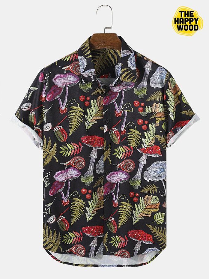 Multi Mushroom Print Hawaiian Shirt Ver 366 1