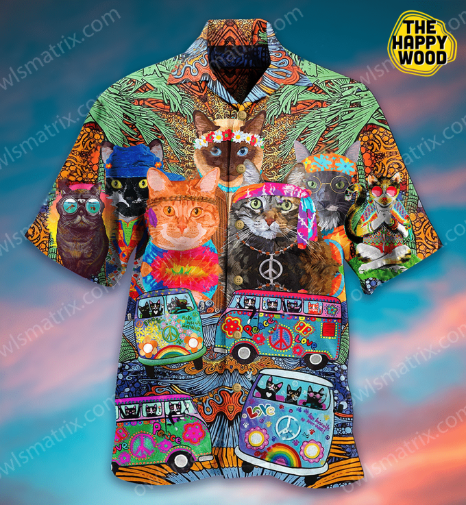 Hippie Cats Peace Life Color Hawaiian Shirt Ver 313 1