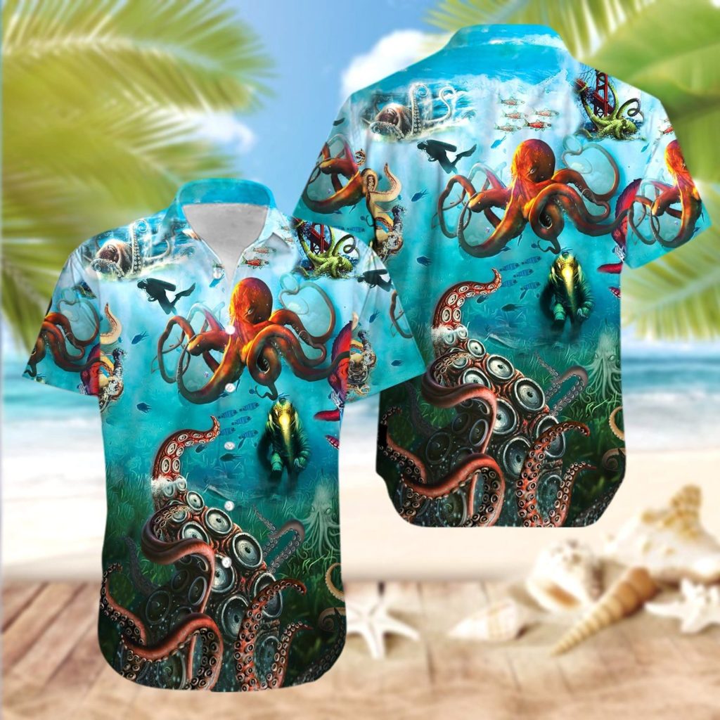 Giant Octopus And Diver Unisex Hawaiian Shirt Ver 184 4