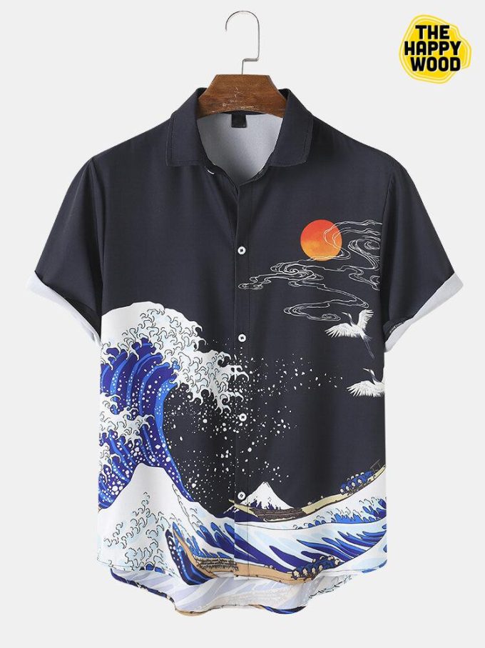 Wave &Amp;Amp; Carp Ukiyoe Print Hawaiian Shirt Ver 80 1