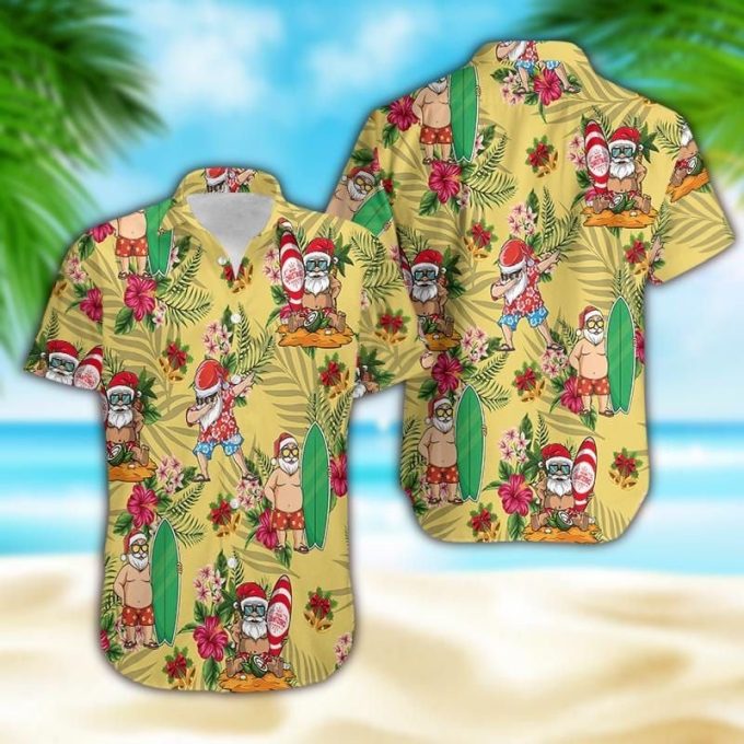 Funny Santa Claus Surfing Yellow Hawaiian Shirt Ver 302 1