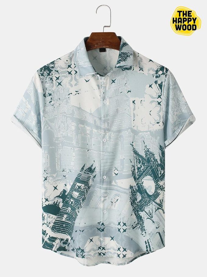 All Over Vintage City Print Hawaiian Shirt Ver 163 1