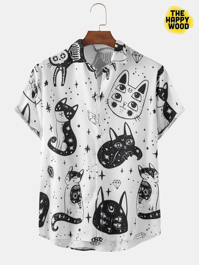 Funny Abstract Cat Pattern Print Hawaiian Shirt Ver 399 1