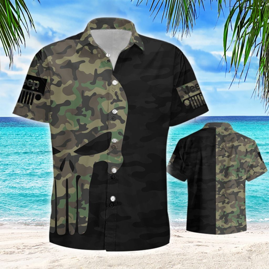 Camo Jp Skull Black Unisex Hawaiian Shirts 4